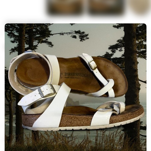 Birkenstock Shoes - Birkenstock Women’s White Leather Cork Footbed Sandals